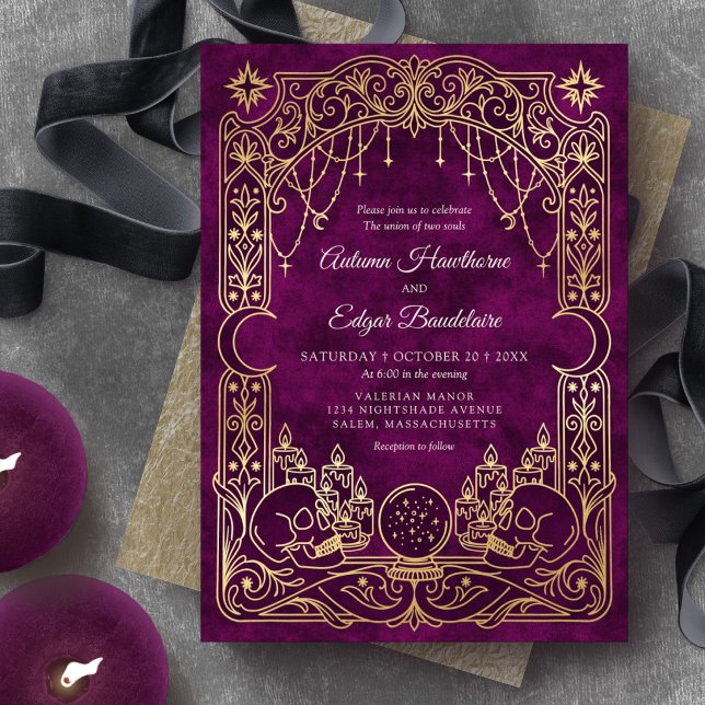 Gothic Tarot Burgundy Witch Wedding Invitation (Creator Uploaded)