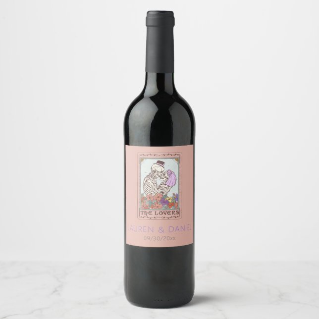 Gothic Tarot Card Lovers Names Wedding  Wine Label (Front)