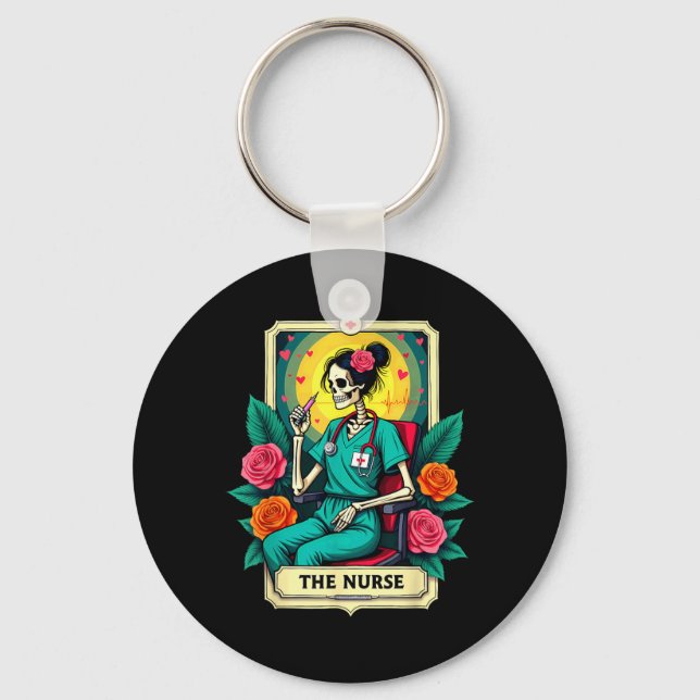 Gothic Tarot Card Nursing Skeleton The Nurse Key Ring (Front)