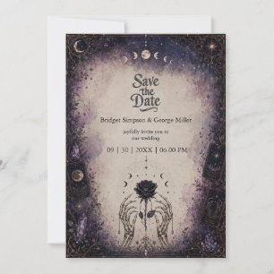 Gothic Tarot Moon Rose Skeleton Wedding Invitation