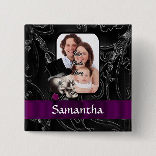 Gothic tattoo skull 15 cm square badge