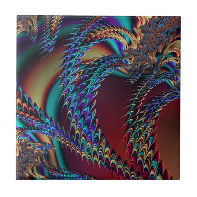 Gothic Technicolor Fractal Dragons Abstract  Tile (Front)