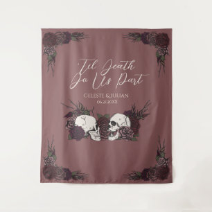 Gothic Til Death Dark Mauve Floral Skull Tapestry