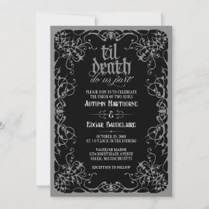 Gothic Til Death Grey Black Wedding Invitation