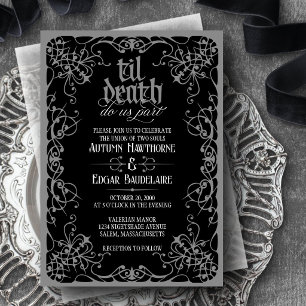 Gothic Til Death Grey Black Wedding Invitation