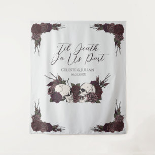 Gothic Til Death Light Gray Floral Skull Tapestry