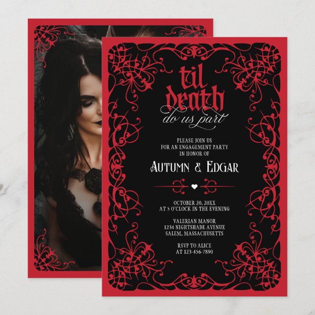 Gothic Til Death Photo Engagement Party Invitation (Front/Back)
