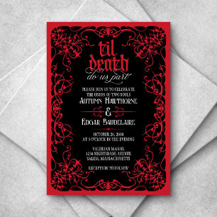Gothic Til Death Red Black Wedding Invitation