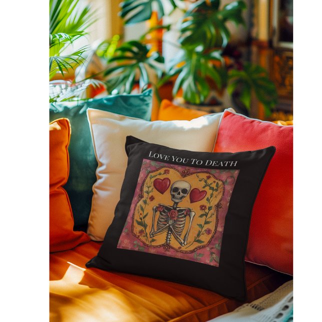 Gothic Til Death Skeleton Romance Wedding Decor Cushion (Creator Uploaded)