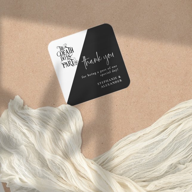 Gothic Till Death Do Us Part Thank You Wedding Square Sticker (Creator Uploaded)