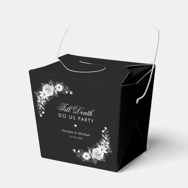 Gothic Till Death Do Us Party Black Floral Wedding Favour Box (Front Side)