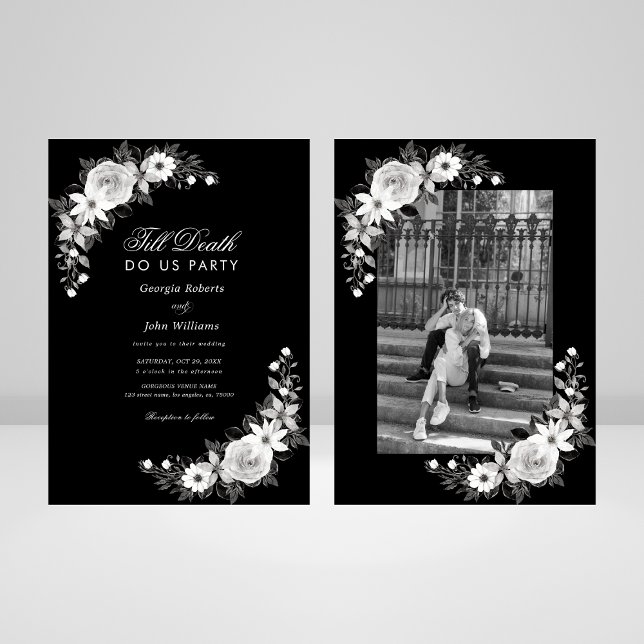 Gothic Till Death Do Us Party Black Floral Wedding Invitation (Creator Uploaded)