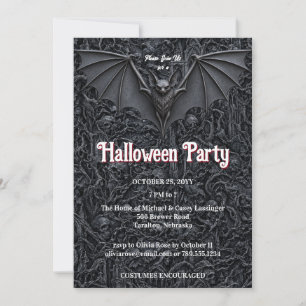Gothic Tombstone Bat Halloween Party Invitation