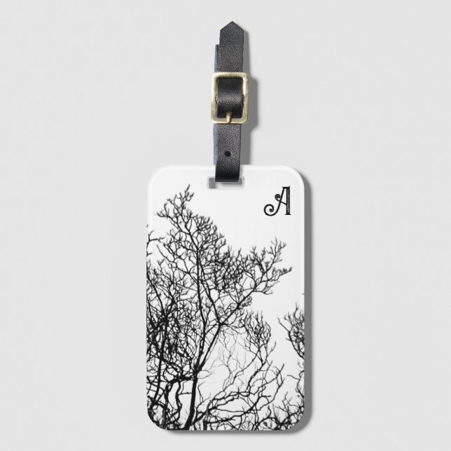 Gothic Tree Black and White Personalised Luggage Tag (Front Vertical)