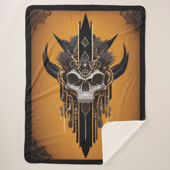 Gothic Tribal Skull Sherpa Blanket (Front)