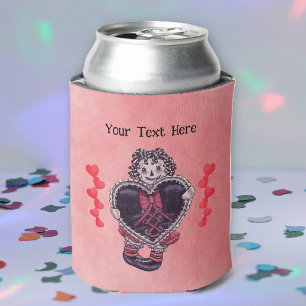 Gothic Type Rag Doll Black Heart Red Hearts Pink Can Cooler