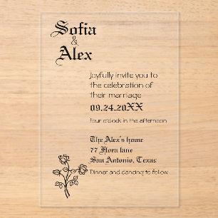 Gothic typography black wedding  acrylic invitations