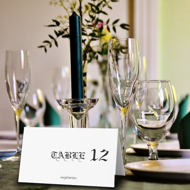 Gothic typography black wedding  place card (The detail in the design really captures the vibe of Gothic art.)