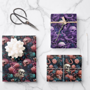 Gothic Underwater Octopus Tentacles and Skulls Wrapping Paper Sheet