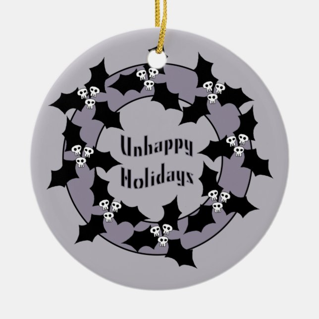 Gothic Unhappy Holidays Wreath Ceramic Tree Decoration (Front)