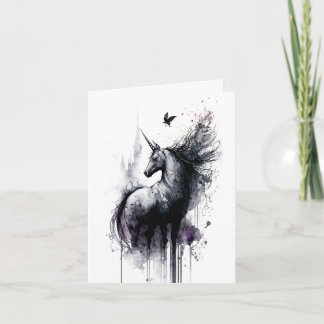 Gothic Unicorn Messy Ink and Wash  Card
