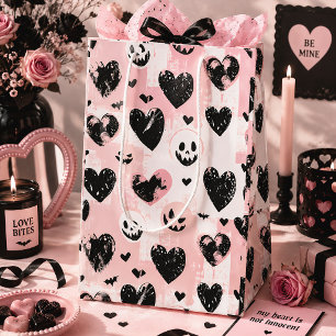 Gothic Valentine Black & Pink Hearts Medium Gift Bag