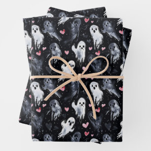 Gothic Valentine Ghosts with Hearts  Wrapping Paper Sheet