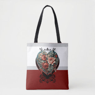 Gothic Valentine Heart with Roses Custom Love Tote Bag