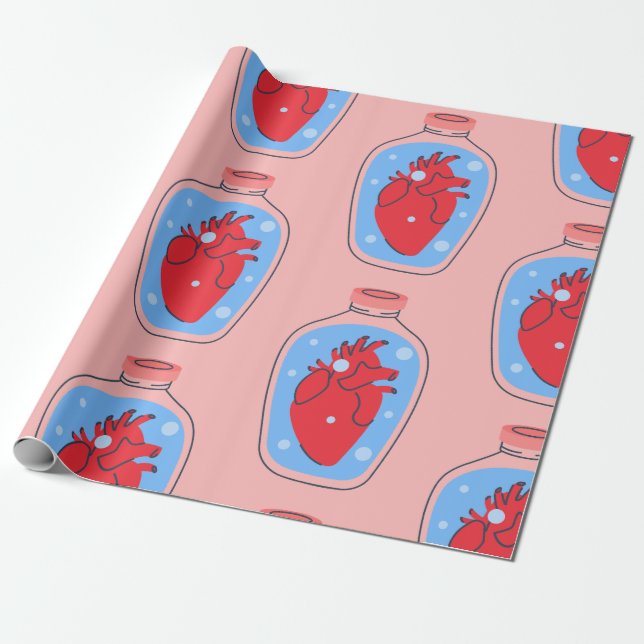gothic valentine macabre pink human hearts wrapping paper (Unrolled)