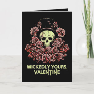 Gothic Valentine Skull with Roses Card