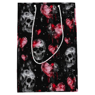Gothic Valentine Skulls and Red Hearts Medium Gift Bag