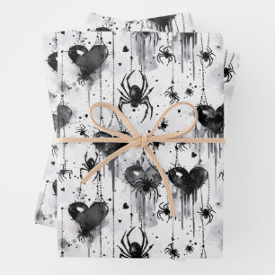 Gothic Valentine Spooky Spider Web with Hearts Wra Wrapping Paper Sheet