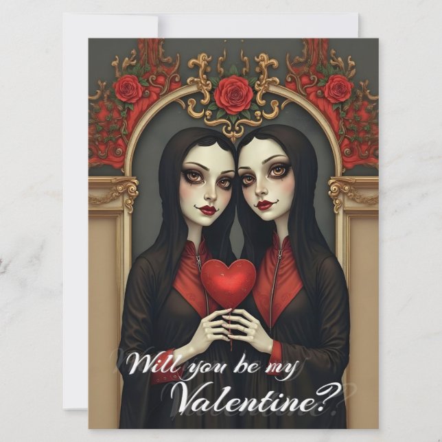 Gothic Valentine Twins with Red Heart (Front)