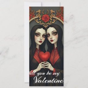 Gothic Valentine Twins with Red Heart