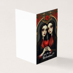 Gothic Valentine Twins with Red Heart