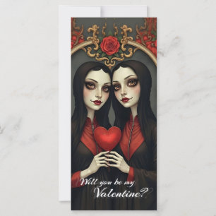Gothic Valentine Twins with Red Heart