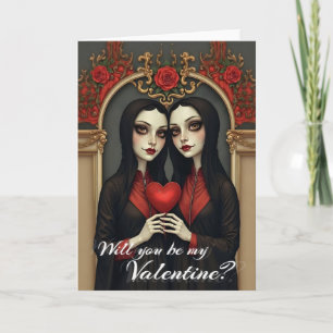 Gothic Valentine Twins with Red Heart Card