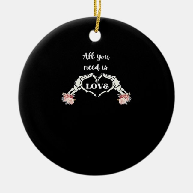 Gothic Valentines Classic - Skeleton Hands Heart  Ceramic Tree Decoration (Front)