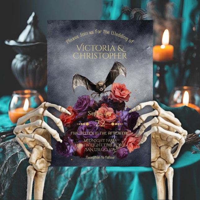 Gothic vampire bat crow dark moody wedding bouquet invitation (Creator Uploaded)
