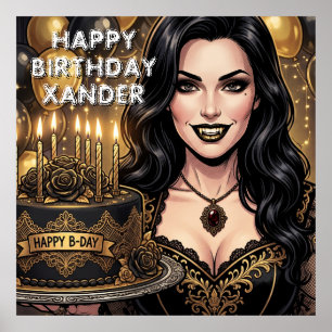 Gothic Vampire Birthday Dark Fantasy Personalised Poster