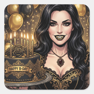 Gothic Vampire Birthday    Elegant Dark Fantasy Square Sticker