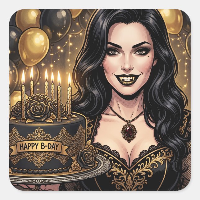 Gothic Vampire Birthday |  Elegant Dark Fantasy Square Sticker (Front)