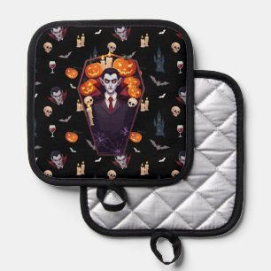 🧛‍♂️ Gothic Vampire Black Oven Mitt Set 🎃🖤 Pot Holder