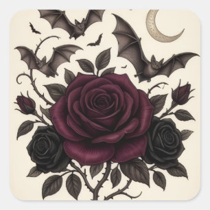 Gothic Vampire Burgundy Rose Dark Floral Halloween Square Sticker