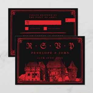 Gothic Vampire Castle Black Red Entree Wedding RSVP Card