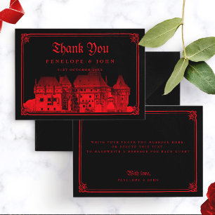 Gothic Vampire Castle Black Red Wedding Thank You Card