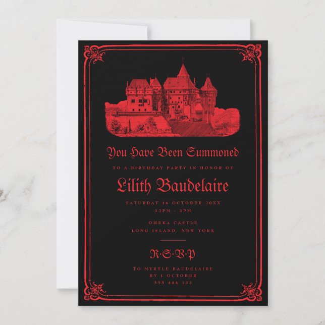 Gothic Vampire Castle Border Black Red Birthday Invitation (Front)