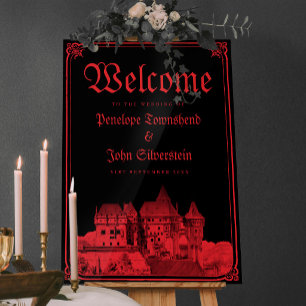 Gothic Vampire Castle Border Black Red Wedding Acrylic Sign