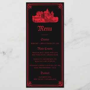 Gothic Vampire Castle Border Black Red Wedding Menu