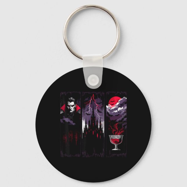 Gothic Vampire Castle Horror Halloween Night Key Ring (Front)
